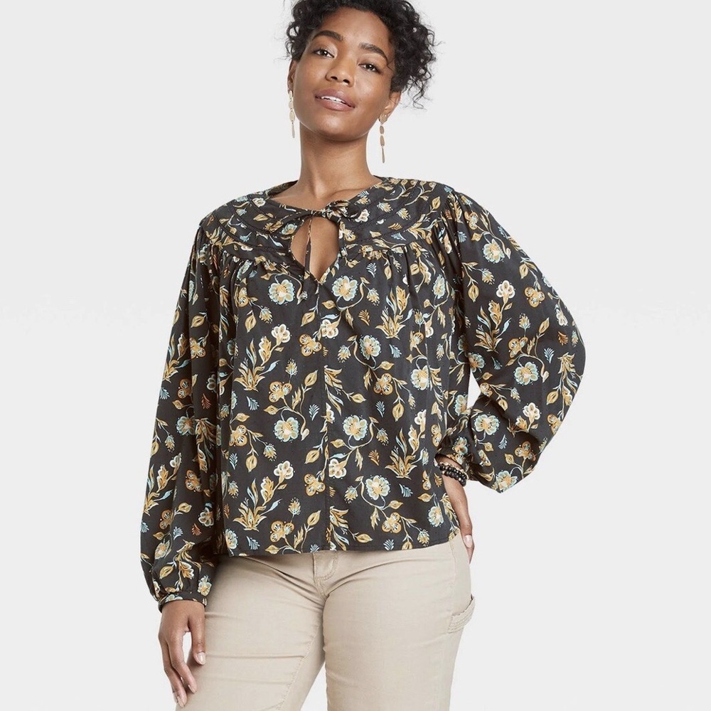 Universal Thread Puff Sleeve Blouse Size Small NWT Cotton Rayon Balloon Sleeves